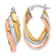 14K Tri-color Polished Twist Hoop Earrings
