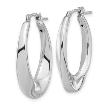 14K White Gold Polished Hollow Oval Twist Hoop Earrings