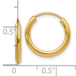 14k Polished Round Endless 2mm Hoop Earrings