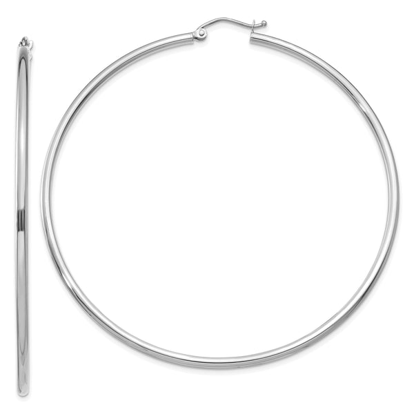 14k White Gold Polished 2x65mm Polished Hoop Earrings