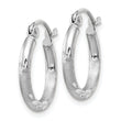 14k White Gold Satin and D/C 2mm Round Hoop Earrings