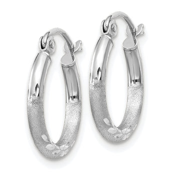 14k White Gold Satin and D/C 2mm Round Hoop Earrings