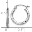 14k White Gold Satin and D/C 2mm Round Hoop Earrings