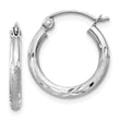14k White Gold Satin and D/C 2mm Round Hoop Earrings