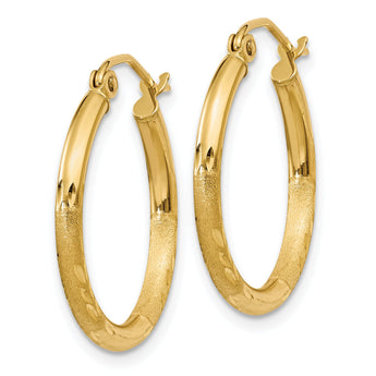 14k Satin and D/C 2mm Round Tube Hoop Earrings