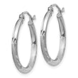 14k White Gold Satin and D/C 2mm Round Hoop Earrings