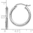 14k White Gold Satin and D/C 2mm Round Hoop Earrings