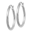 14k White Gold Satin and D/C 2mm Round Hoop Earrings