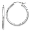 14k White Gold Satin and D/C 2mm Round Hoop Earrings