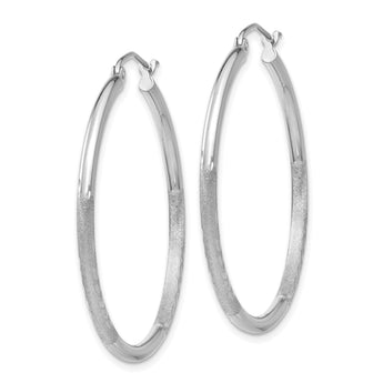 14k White Gold Satin and D/C 2mm Round Hoop Earrings