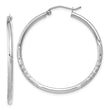 14k White Gold Satin and D/C 2mm Round Hoop Earrings