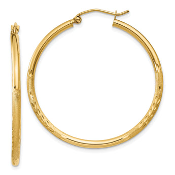 14k Satin and D/C 2mm Round Tube Hoop Earrings
