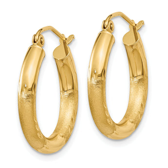 14k Satin and D/C 3mm Round Hoop Earrings