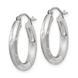 14k White Gold Satin and D/C 3mm Round Hoop Earrings