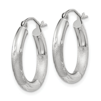 14k White Gold Satin and D/C 3mm Round Hoop Earrings