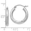 14k White Gold Satin and D/C 3mm Round Hoop Earrings