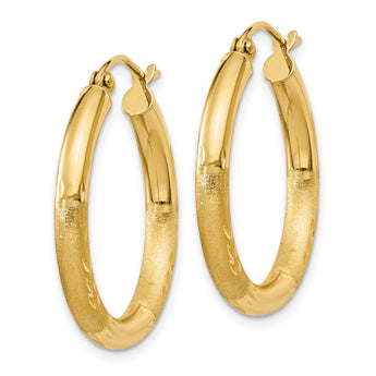 14k Satin and D/C 3mm Round Hoop Earrings