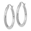 14k White Gold Satin and D/C 3mm Round Hoop Earrings