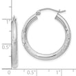 14k White Gold Satin and D/C 3mm Round Hoop Earrings