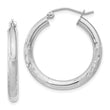14k White Gold Satin and D/C 3mm Round Hoop Earrings
