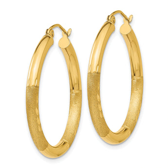 14k Satin and D/C 3mm Round Hoop Earrings