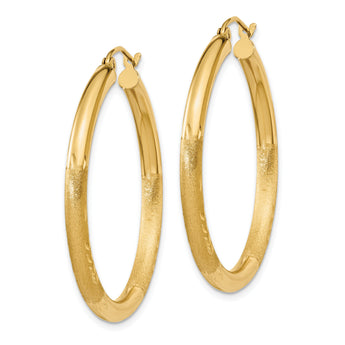 14k Satin and D/C 3mm Round Hoop Earrings