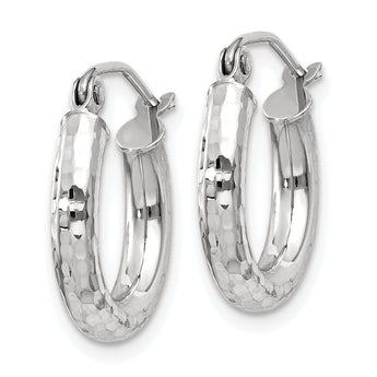 14k White Gold Diamond-cut 3mm Round Hoop Earrings