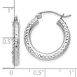 14k White Gold Diamond-cut 3mm Round Hoop Earrings