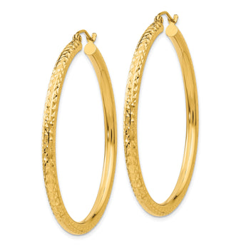 14k Diamond-cut 3mm Round Hoop Earrings