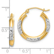 14k with Rhodium Diamond Cut 3mm Hoop Earrings