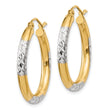 14k with Rhodium Diamond Cut 3mm Hoop Earrings