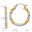 14k with Rhodium Diamond Cut 3mm Hoop Earrings