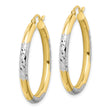 14k with Rhodium Diamond Cut 3mm Hoop Earrings