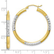 14k with Rhodium Diamond Cut 3mm Hoop Earrings
