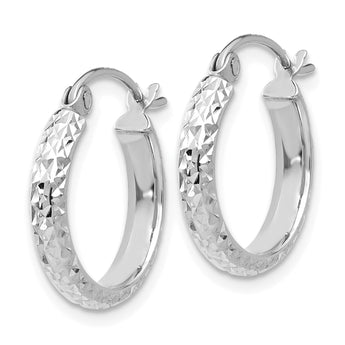 14k White Gold D/C 2.8x15mm Hollow Hoop Earrings
