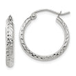14k White Gold D/C 2.8x18mm Hollow Hoop Earrings
