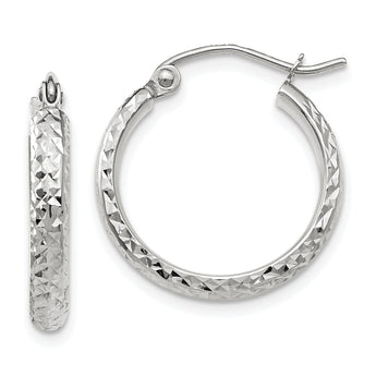 14k White Gold D/C 2.8x18mm Hollow Hoop Earrings