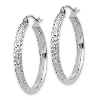 14k White Gold D/C 2.8x25mm Hollow Hoop Earrings