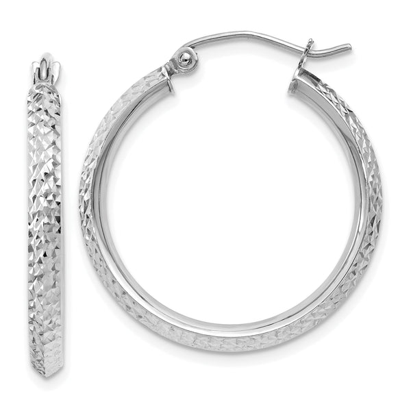 14k White Gold Knife Edge D/C 2.5x25mm Hoop Earrings