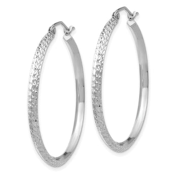 14k White Gold Knife Edge D/C 2.5x35mm Hoop Earrings
