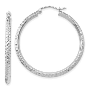 14k White Gold Knife Edge D/C 2.5x35mm Hoop Earrings