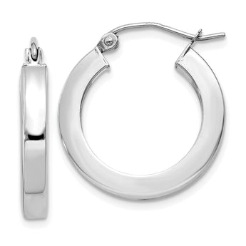 14k White Gold 3mm Polished Square Tube Hoop Earrings