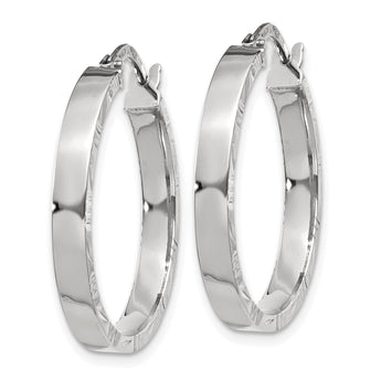 14k White Gold D/C Edge Medium 3mm Polished Hoop Earrings