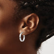 14k White Gold D/C Edge Large 3mm Polished Hoop Earrings