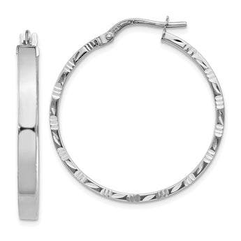 14k White Gold D/C Edge Large 3mm Polished Hoop Earrings