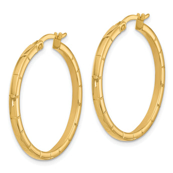 14K Polished and Grooved Round Hoop Earrings
