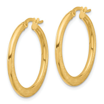 14K Polished and Scratch Finish Round Hoop Earrings