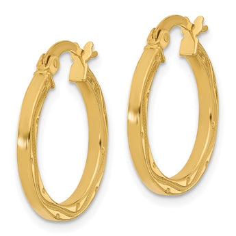 14k Polished and Textured Square Tube Hoop Earrings
