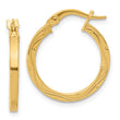 14k Polished and Textured Square Tube Hoop Earrings