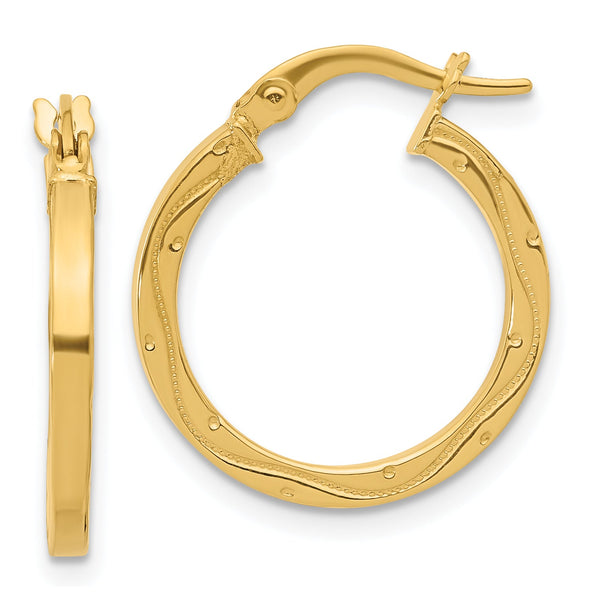 14k Polished and Textured Square Tube Hoop Earrings